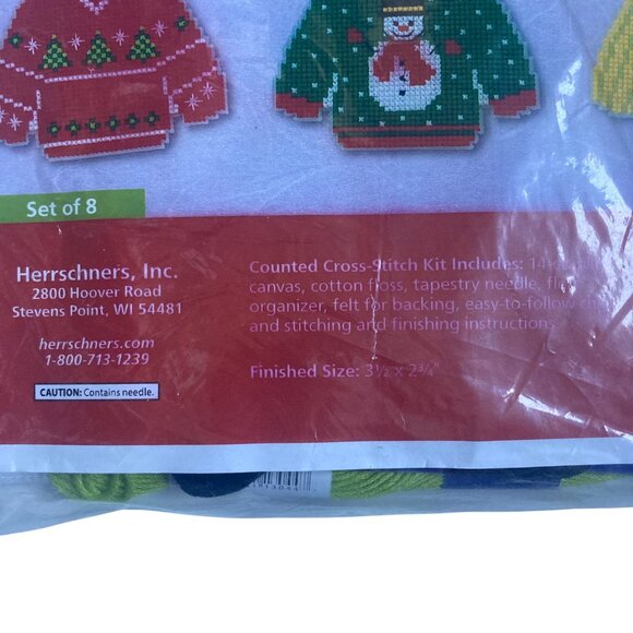 Herrschners Ugly Sweaters Cross Stitch Ornament Kit Set Of 2 Make 16 Total XMas - Picture 4 of 14